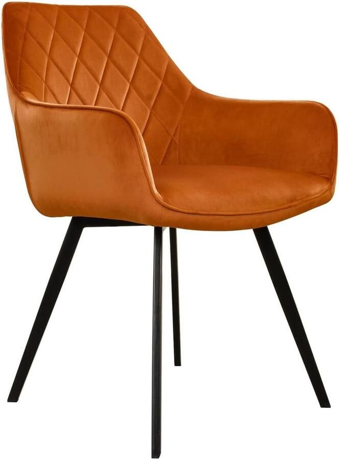 Goodivery Stijlvolle Fluwelen Eetkamerstoel met Armleuning en Metalen Frame Oranje