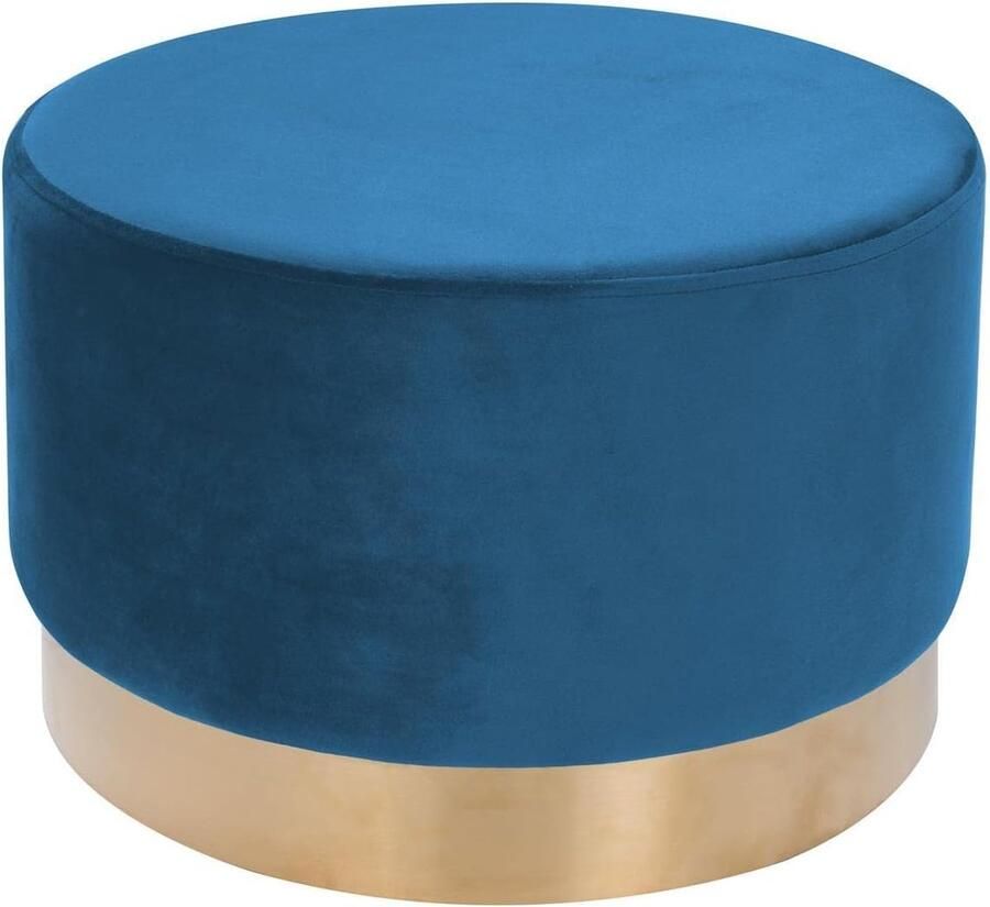Goodivery Stijlvolle Fluwelen Poef met Gouden Rand voor Woonkamer Slaapkamer en Kleedkamer Blauw