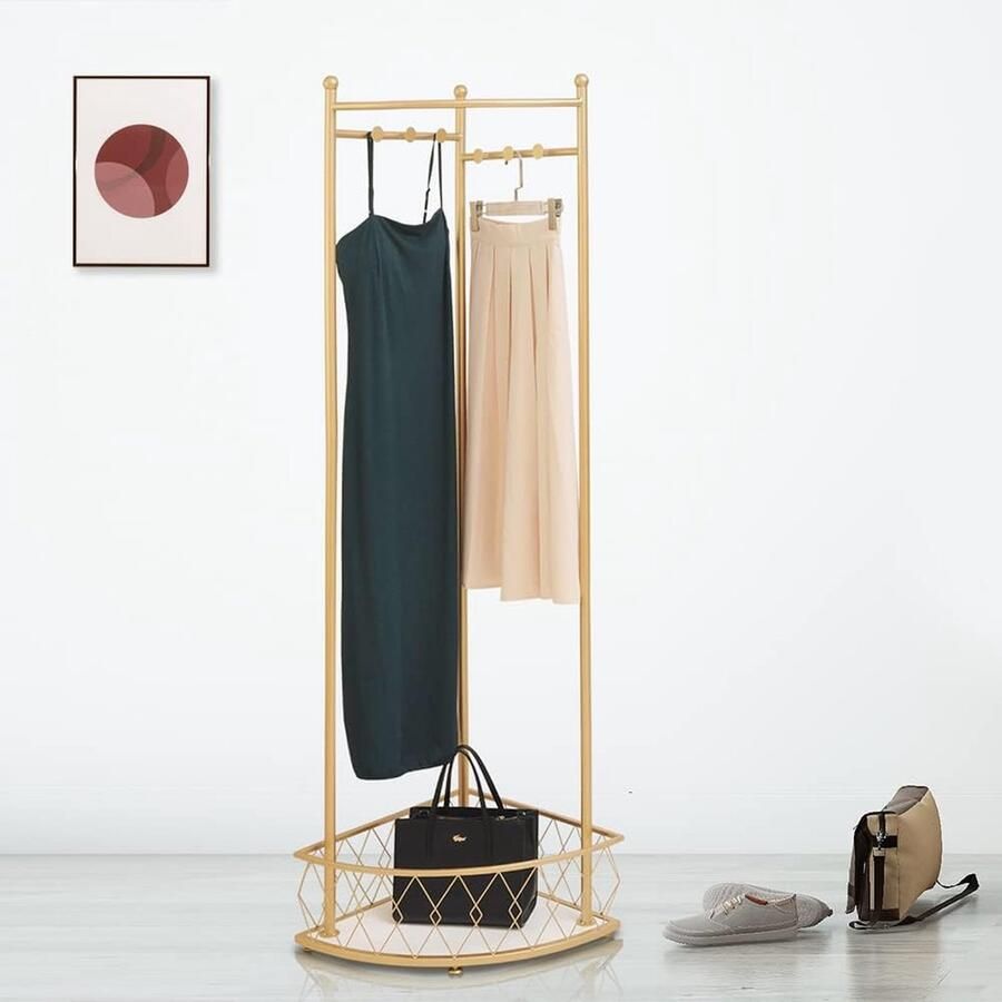 Goodivery Stijlvolle Gouden Kledingrek voor Compacte Ruimtes Hoekkledingrek Moderne Mini Jassenstandaard