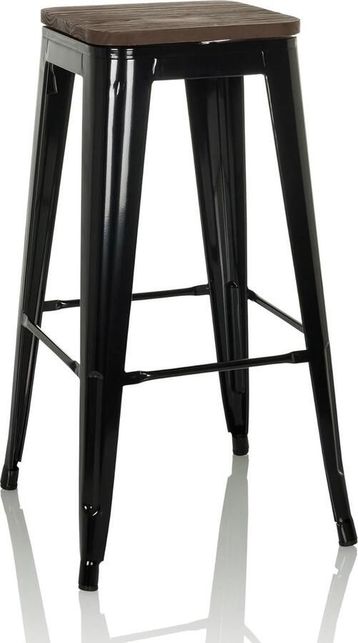 Goodivery Stijlvolle Industriële Barkruk met Draaibare Houten Zitting en Stevige Stalen Constructie