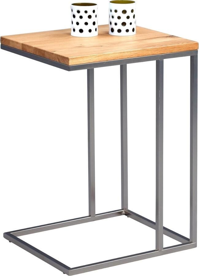 Goodivery Stijlvolle Industriële Bijzettafel met Eikenhouten Blad en Metalen Frame