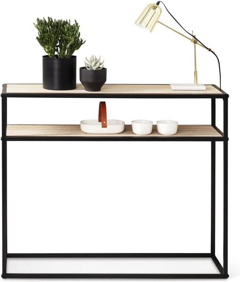 Goodivery Stijlvolle Industriële Bijzettafel met Twee Houten Legplanken en Metalen Frame voor Elke Kamer 100 x 30 x 85 cm