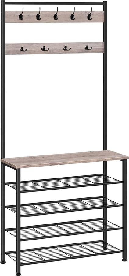 Goodivery Stijlvolle Industriële Kapstok met Schoenenrek en Haken 5 Niveaus voor Hal