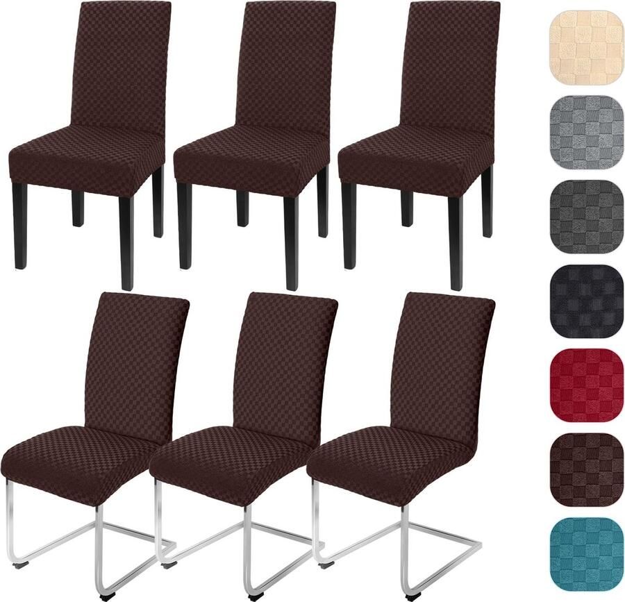 Goodivery Stijlvolle Jacquard Stoelhoezen Set van 6 voor Interieuren