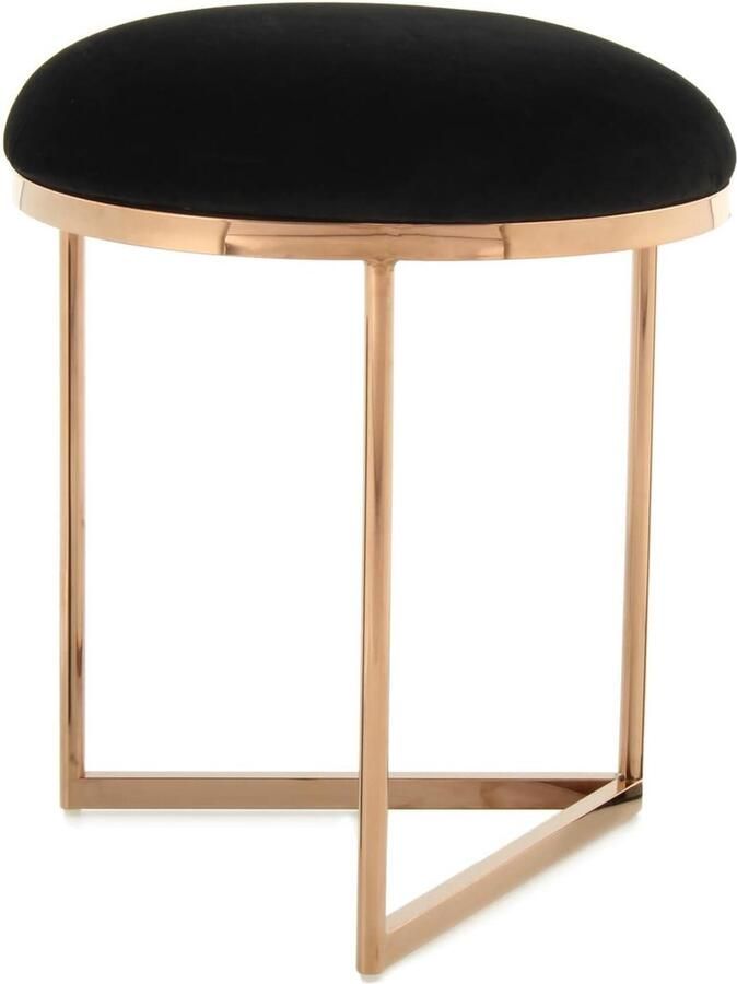 Goodivery Stijlvolle Kruk met Zwart Fluwelen Zitting en Metalen Frame in Roze Goud