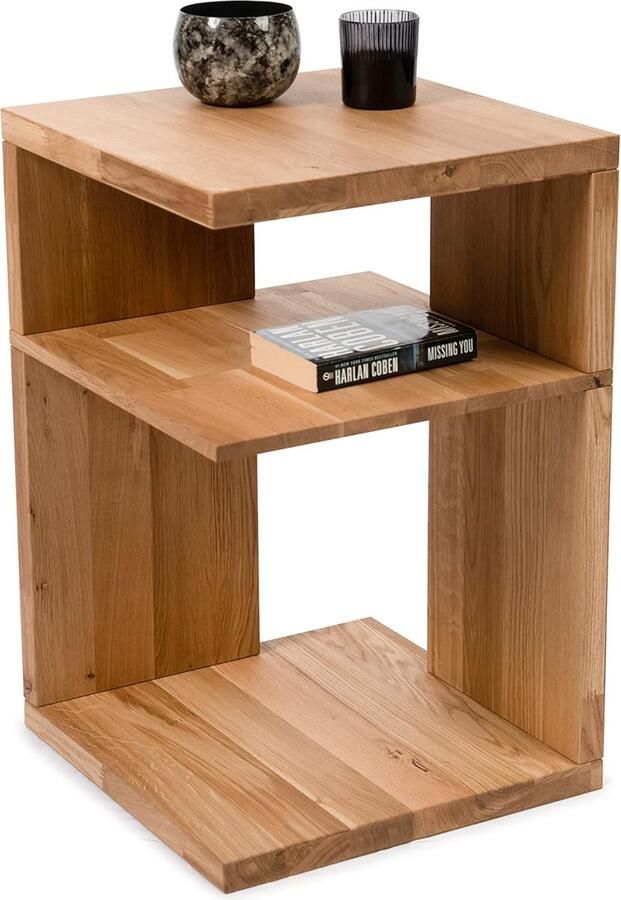 Goodivery Stijlvolle Massief Eikenhouten Bijzettafel voor Woonkamer en Slaapkamer 40x60x40 cm