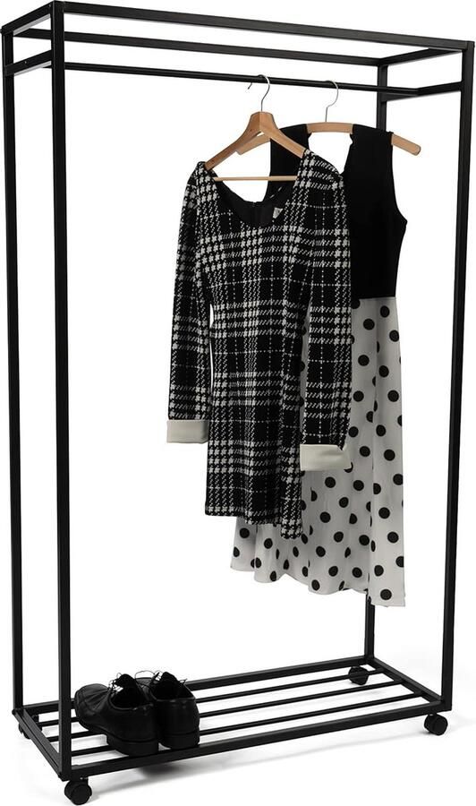 Goodivery Stijlvolle Metalen Kledingrek op Wielen met Ruimte voor Jassen Schoenen en Meer 90x150x35 cm