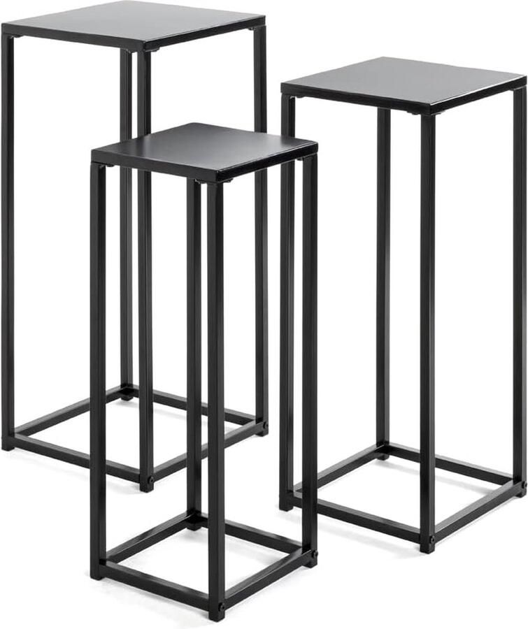 Goodivery Stijlvolle Moderne Bloemenzuilen Set van Drie in Zwart Metaal met Verschillende Hoogtes