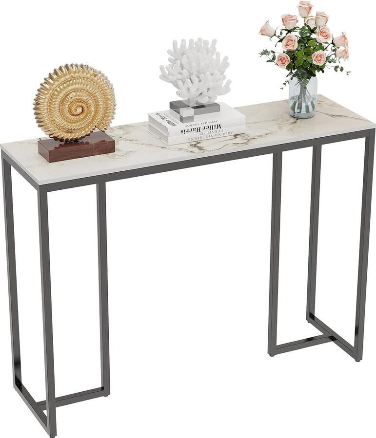 Goodivery Stijlvolle Moderne Console Tafel met Marmeren Blad en Slank Metalen Frame