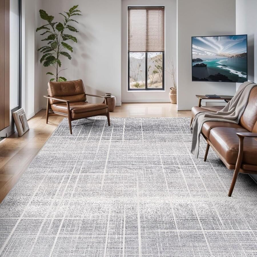 Goodivery Stijlvolle Moderne Vloerkleed voor Woonkamer en Eetkamer Lichtgrijs Beige 160 x 230 cm Wasbaar