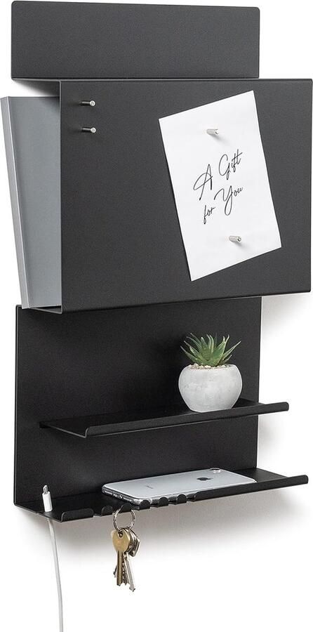 Goodivery Stijlvolle Multifunctionele Wandorganizer met Magnetisch Bord en Haken 30 x 9 x 49 cm Zwart