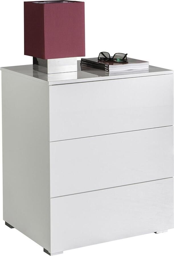 Goodivery Stijlvolle Nachtkast met 3 Lades Hoogglans Wit Houten Design 44x55x64 cm