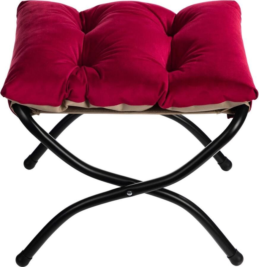 Goodivery Stijlvolle Opvouwbare Voetenbank Met Metalen Poten En Fluwelen Bekleding In Rood