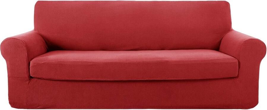 Goodivery Stijlvolle Rekbare Jacquard Bankhoes voor 3-Zitsbank Rood (180-230 cm)