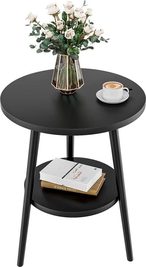 Goodivery Stijlvolle Ronde Bijzettafel met Dubbele Opbergniveaus en Stalen Frame Ideaal voor Elk Interieur