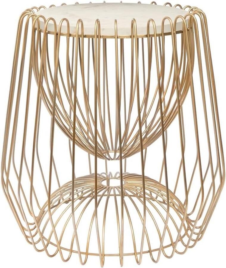 Goodivery Stijlvolle Ronde Bijzettafel met Marmeren Blad en Metalen Frame voor Binnen en Buiten