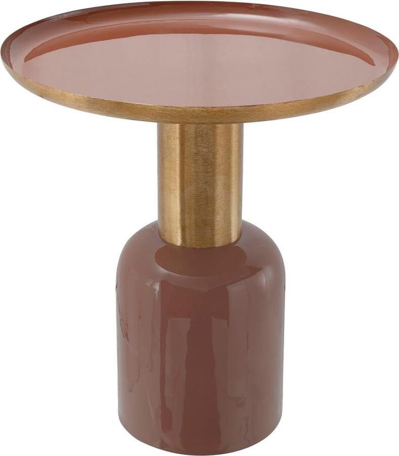 Goodivery Stijlvolle Ronde Bijzettafel van Metaal met Glanzend Lak en Metallic Plank Hoogte: 52 cm Nougat Goud