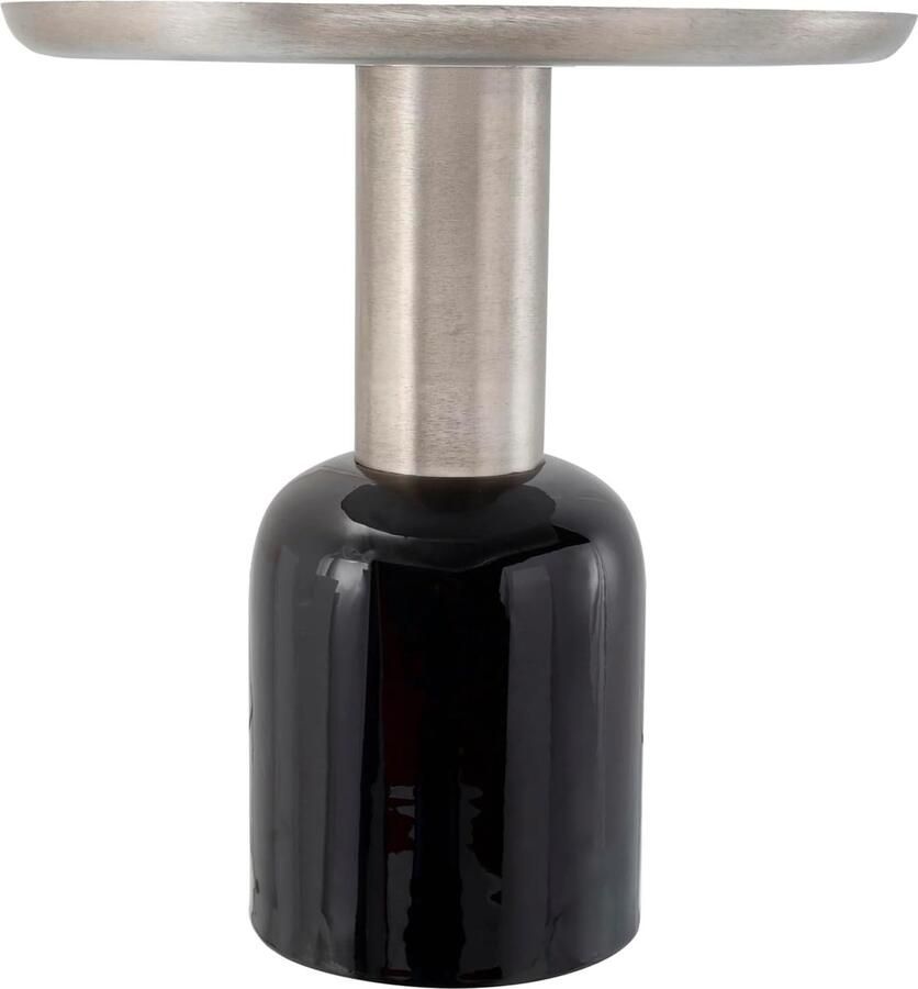 Goodivery Stijlvolle Ronde Bijzettafel van Metaal met Glanzende Lak en Metalen Plank