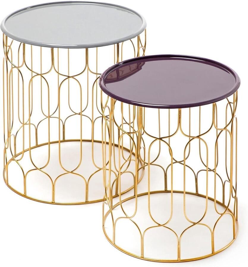 Goodivery Stijlvolle Ronde Bijzettafels met Metalen Mand Set van 2 voor Binnen en Buiten