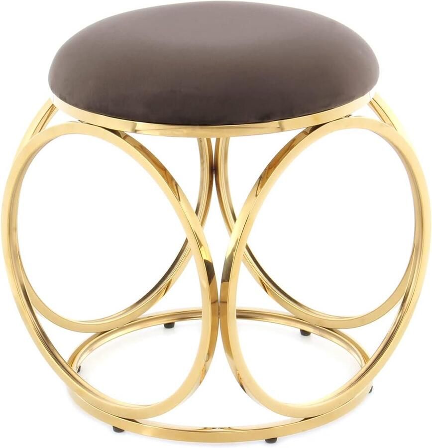 Goodivery Stijlvolle Ronde Kruk met Elegant Frame en Zachte Stoffen Zitting voor Woonkamer en Slaapkamer