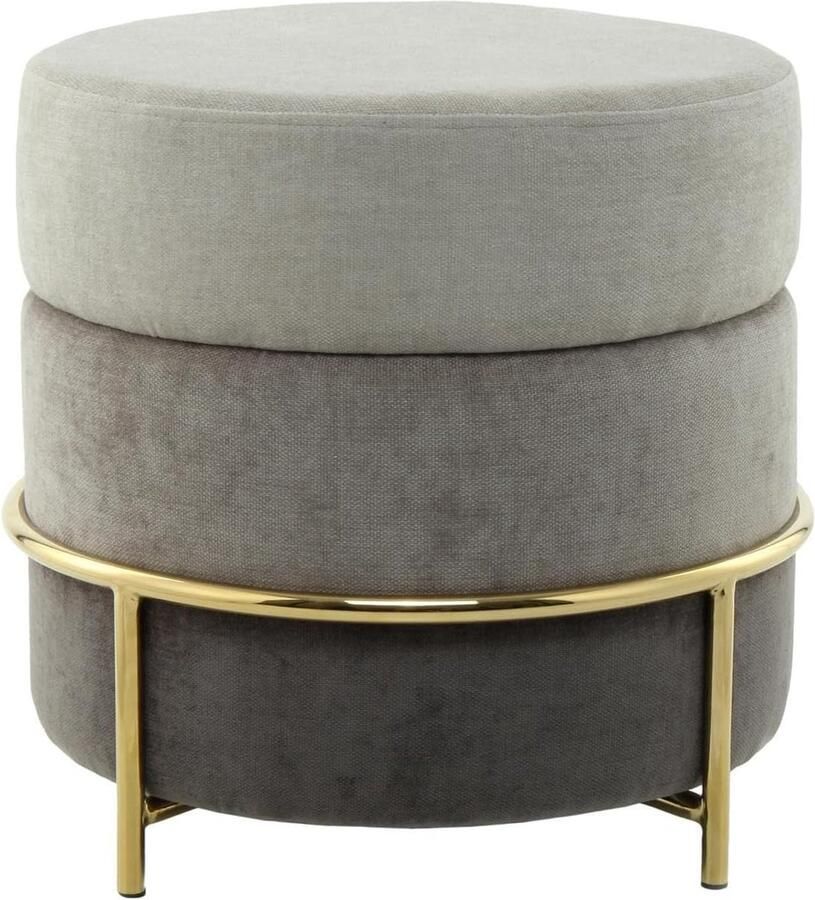 Goodivery Stijlvolle Ronde Poef met Fluweelachtige Bekleding en Goudkleurig Frame voor Elk Interieur