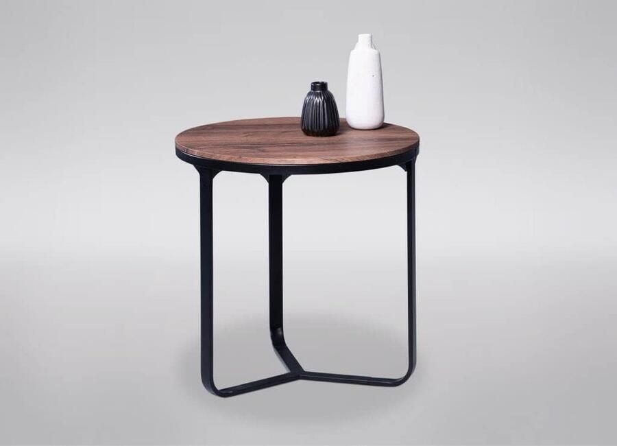 Goodivery Stijlvolle Ronde Salontafel Met Metaal Frame en MDF Blad Zwart 50 x 51 x 50 cm