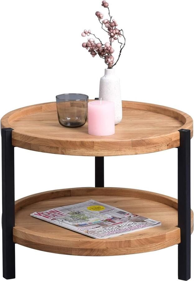 Goodivery Stijlvolle Ronde Salontafel van Hout en Metaal voor een Moderne Woonkamer