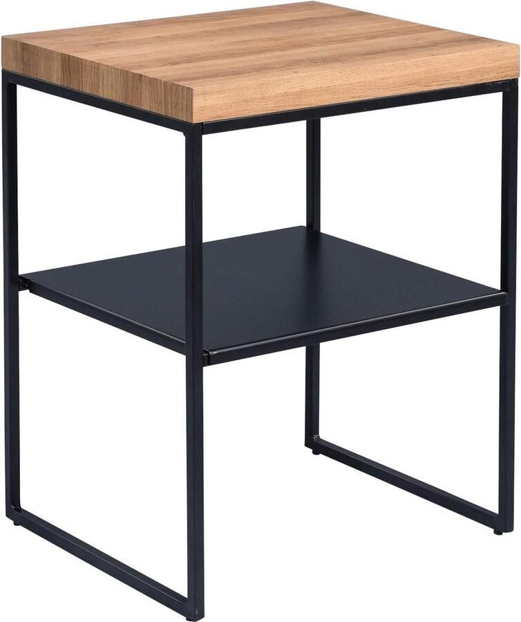 Goodivery Stijlvolle Salontafel met Eiken Decor en Zwart Metalen Frame