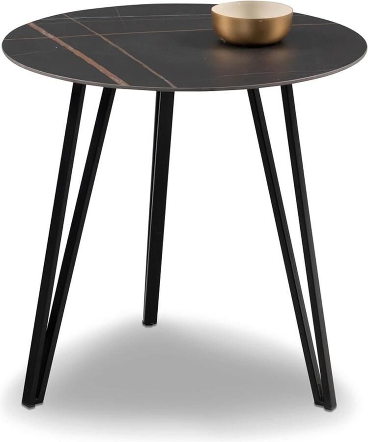 Goodivery Stijlvolle Salontafel met Luxe Sintersteen Blad en Zwart Metalen Frame voor Moderne Interieurs