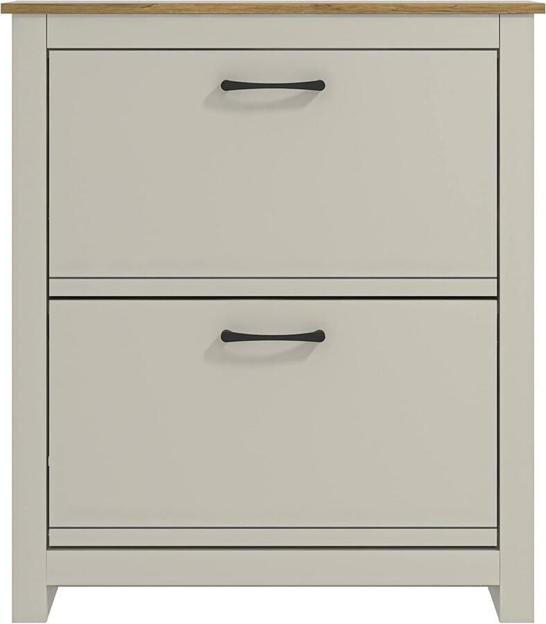 Goodivery Stijlvolle Schoenkast met Twee Kleppen voor 12 Paar Schoenen in Lichtgrijs Eiken