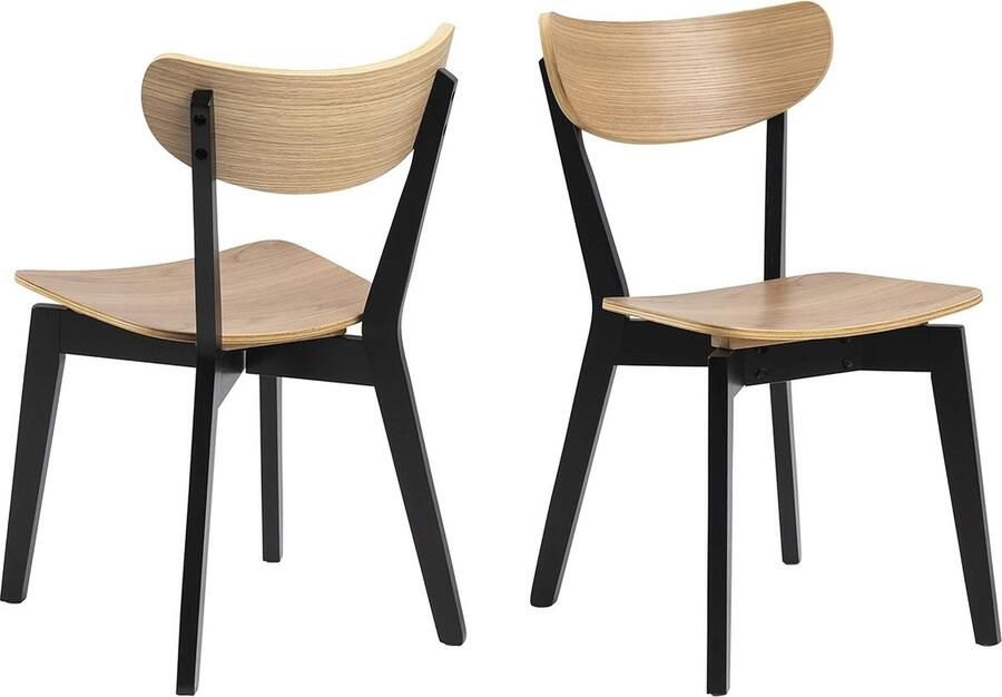 Goodivery Stijlvolle Set van 2 Eetkamerstoelen met Eikenhouten Frame en Zwarte Details