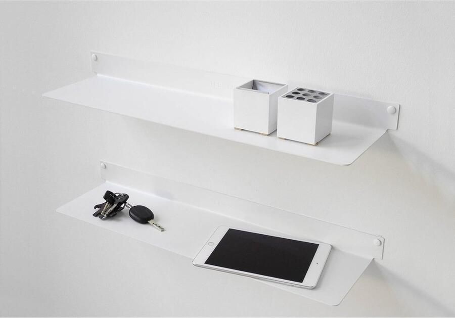 Goodivery Stijlvolle Set van 2 Wandschappen van Staal in Wit 60 x 15 x 5 cm