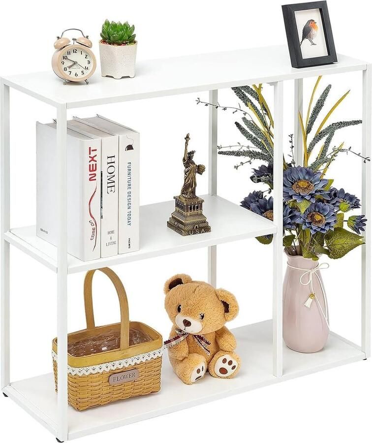 Goodivery Stijlvolle Smalle Console Tafel met 3 Metalen Planken voor Woonkamer en Hal