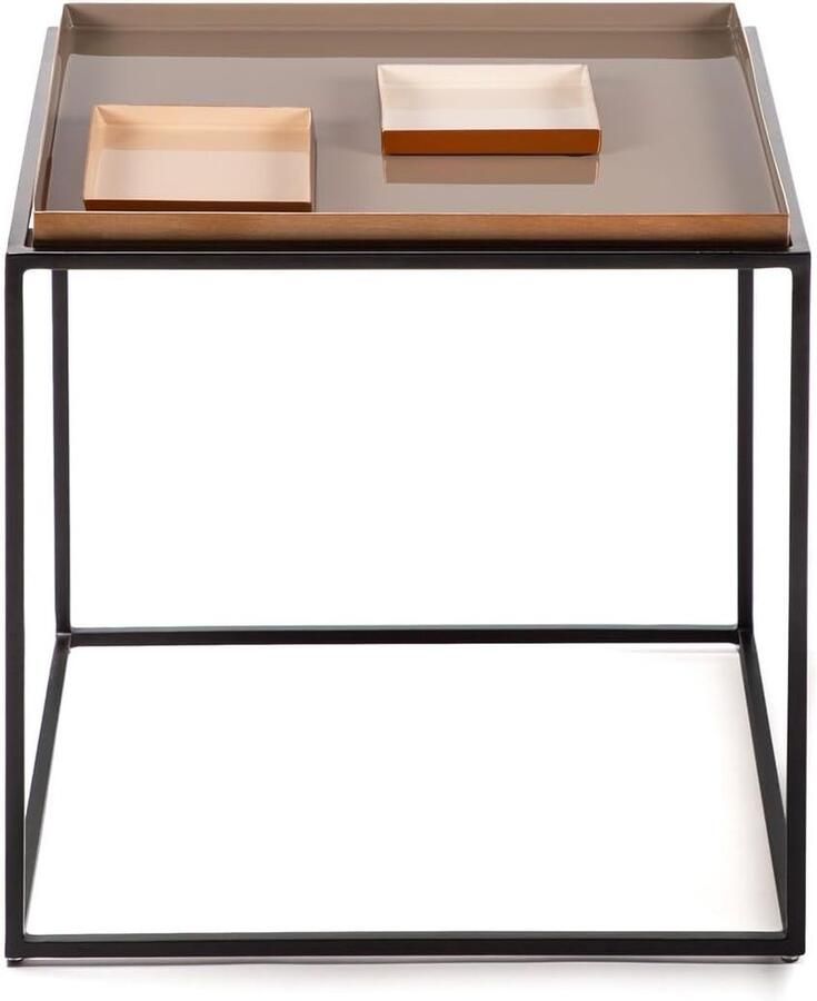 Goodivery Stijlvolle Vierkante Bijzettafel van IJzer voor Woonkamer en Slaapkamer in Koffie Krem Kleuren