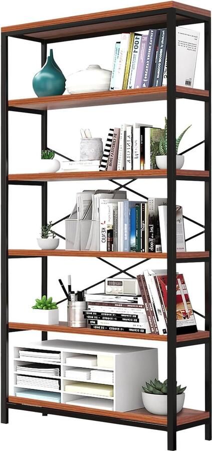 Goodivery Stijlvolle Vijflaagse Boekenkast met Industrieel Design voor Ruimtes