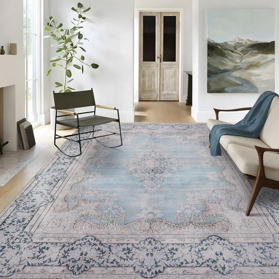 Goodivery Stijlvolle Vintage Oosterse Vloerkleed Wasbaar en Antislip 140 x 200 cm Blauw