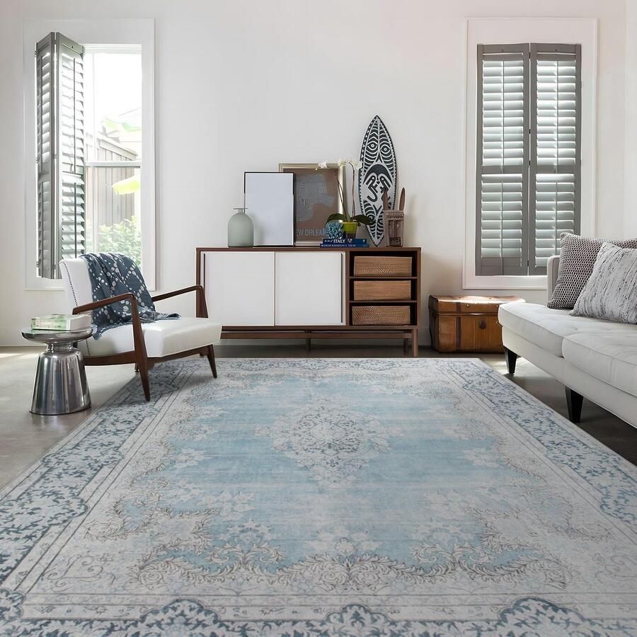 Goodivery Stijlvolle Vintage Tapijt voor Woonkamer en Slaapkamer Wasbaar en Antislip 190 x 280 cm Blauw