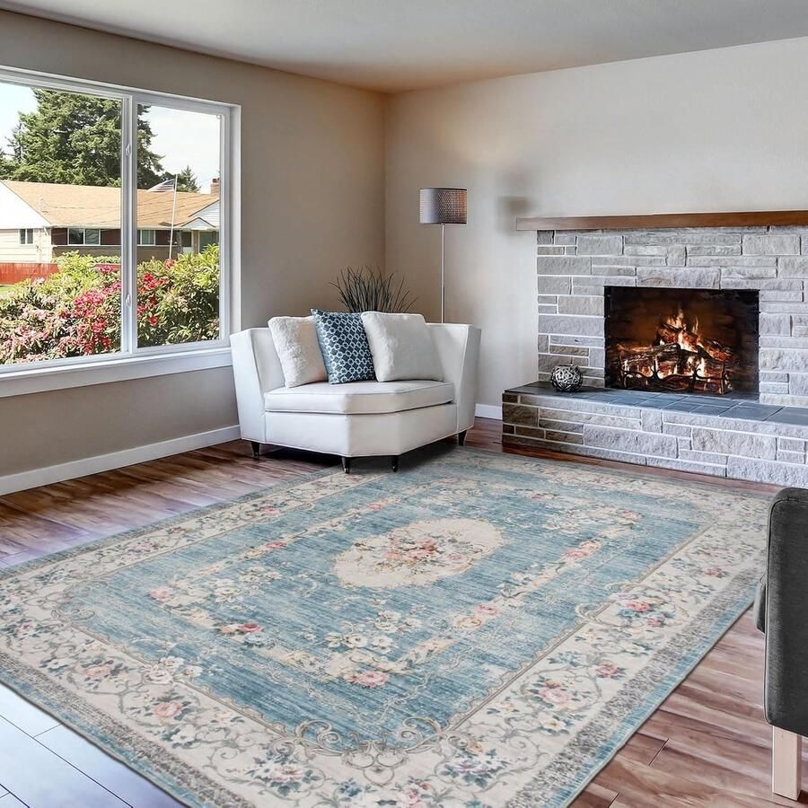 Goodivery Stijlvolle Vintage Vloerkleed voor Woonkamer Slaapkamer Kantoor en Keuken Blauw 140 x 200 cm