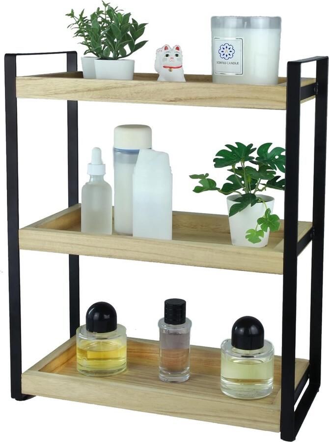 Goodivery Stijlvolle Vrijstaande Plank voor Badkamer en Meer Hout en Metaal Design