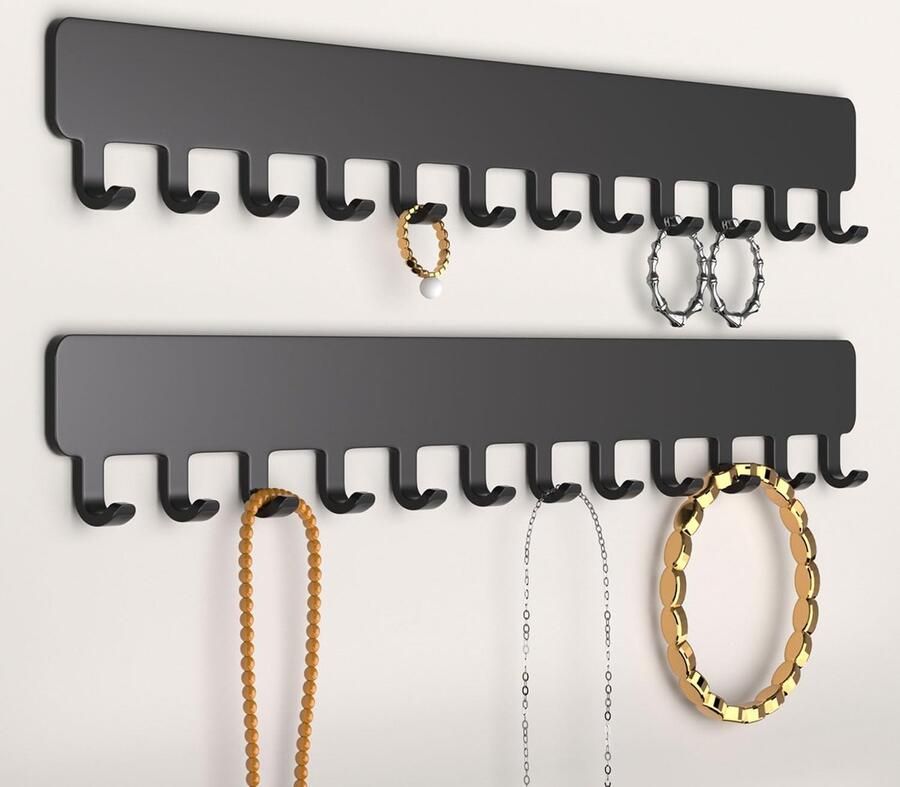 Goodivery Stijlvolle Wandhanger voor Kettingen en Sieraden Organisatie Zwart Set van 2 Stuks
