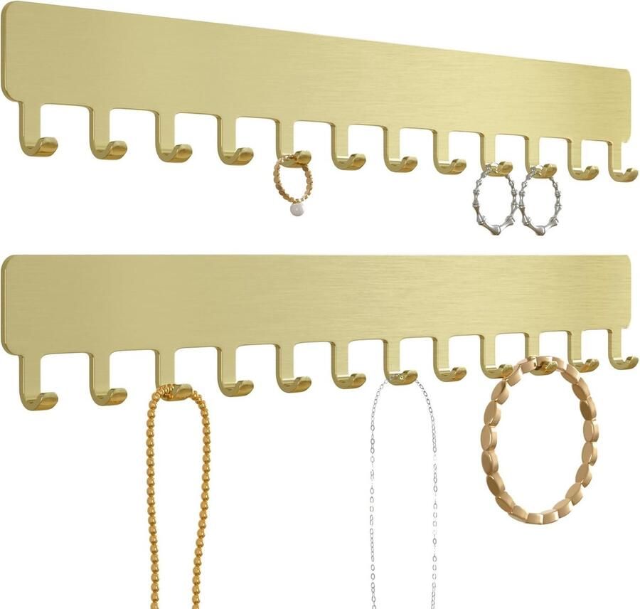 Goodivery Stijlvolle Wandhangers voor Kettingen en Sieradenopslag Goudkleurig Set van 2 Stuks