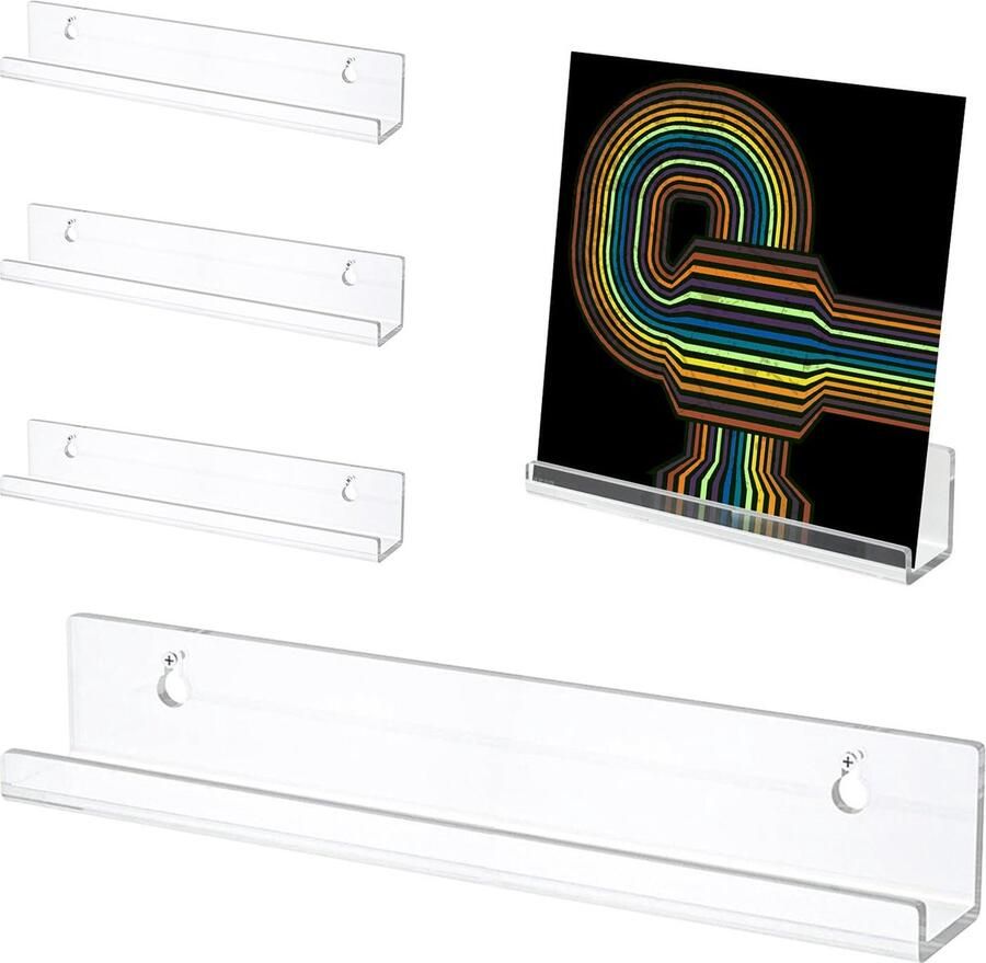 Goodivery Stijlvolle Wandhouder voor Vinylplaten Set van 4 Transparante Displays