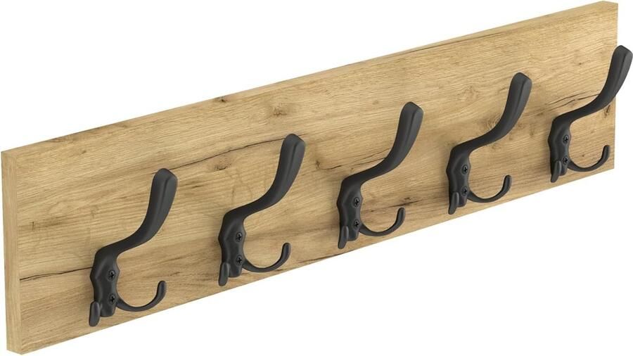 Goodivery Stijlvolle Wandkapstok met Zwarte Haken en Onzichtbare Bevestiging