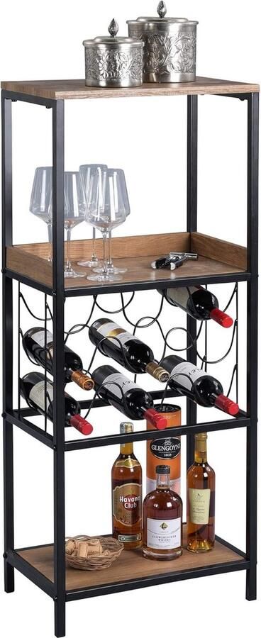 Goodivery Stijlvolle Wijnrek en Plank in Bourgondische Kleur met Metaal Frame