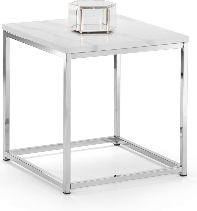 Goodivery Stijlvolle Witte Marmeren en Chromen Bijzettafel voor Moderne Interieurs