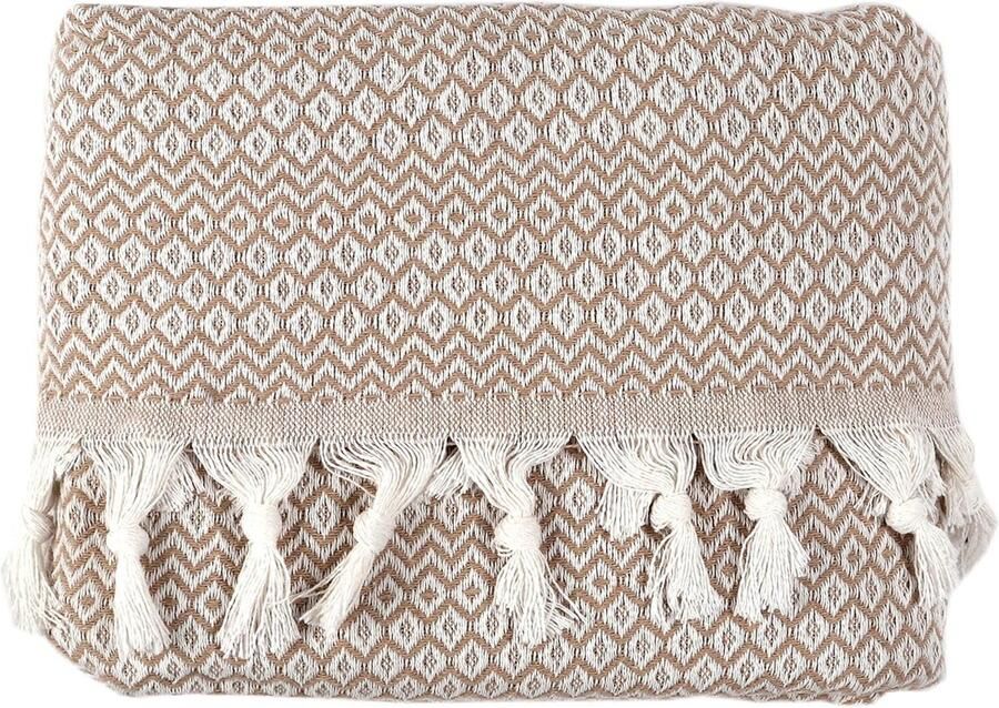 Goodivery Stijlvolle Zacht En Comfortabele Tweepersoonsbed Woondeken Katoen Reversible Creme Beige 200 x 230 cm