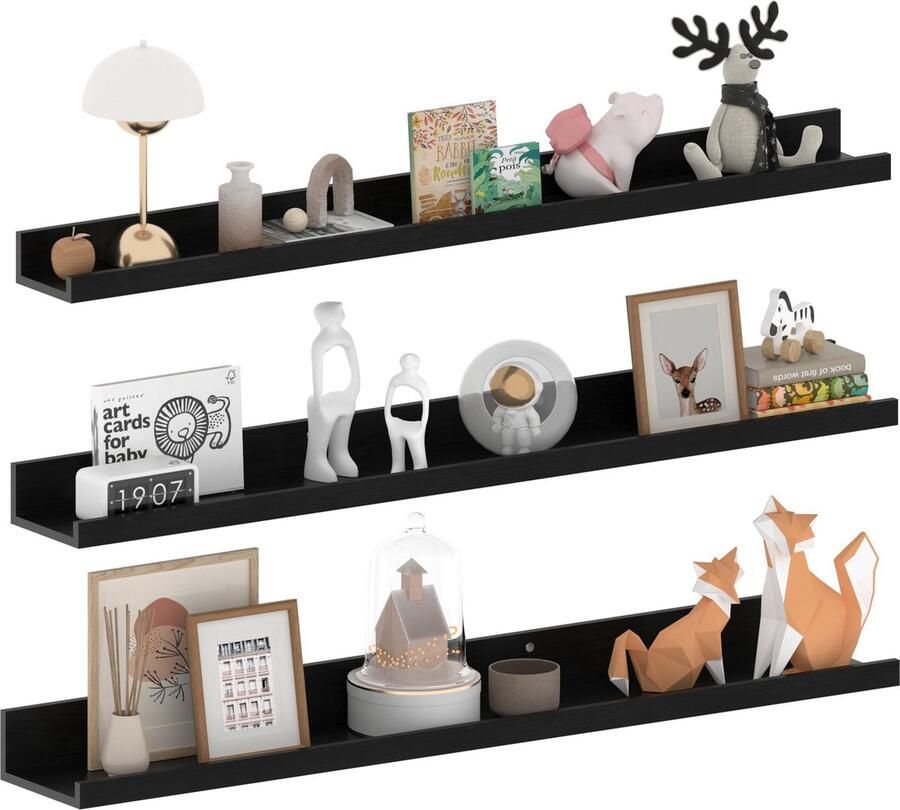 Goodivery Stijlvolle Zwevende Wandplanken Set voor Elke Kamer 3 Stuks Zwart Maten