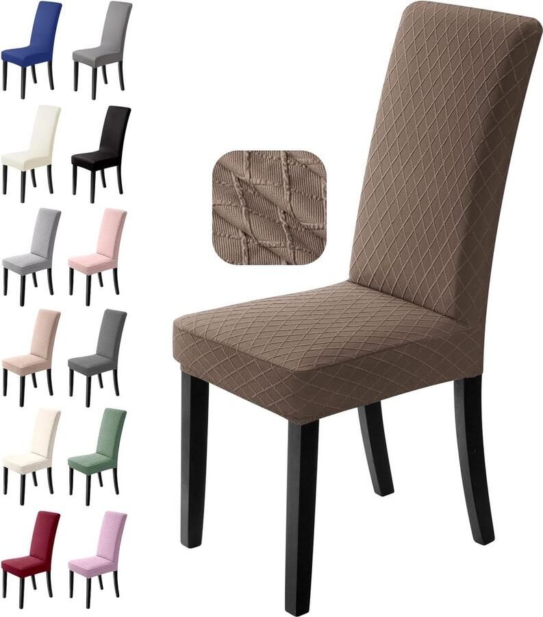 Goodivery Stoelhoes van stretch 4-delige set universele elastische hoezen voor eetkamerstoelen wasbaar afneembaar voor hotel banket kantoor feestdecoratie maat L bruin