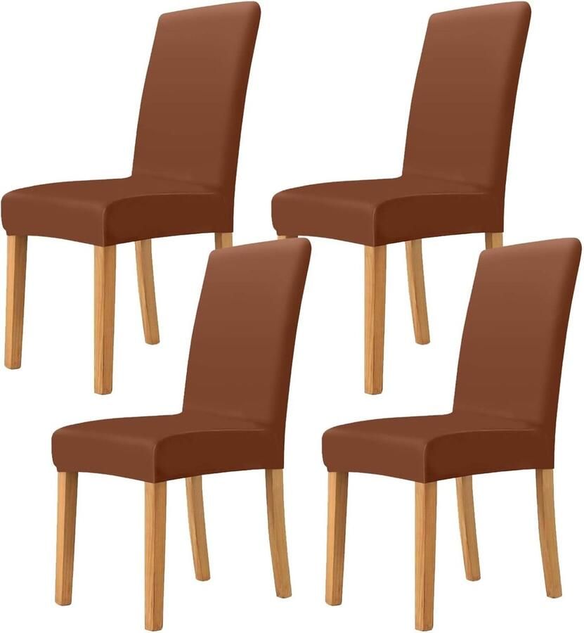 Goodivery Stoelhoes van stretch 4-delige set van stretch voor eetkamerstoelen afneembaar wasbaar decoratie voor hotel feest banket keuken restaurant huis bruiloft (bruin)