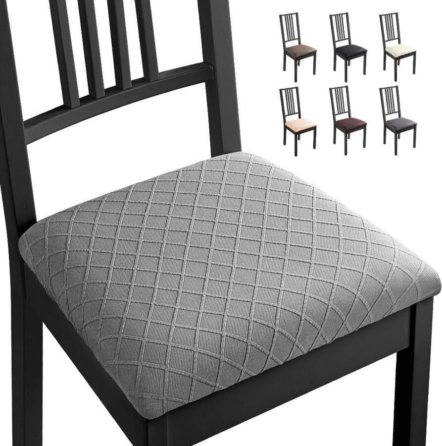 Goodivery Stoelhoes voor eetkamerstoel 6 stuks elastaan jacquard stoelhoezen stretch-stoelhoezen afneembaar wasbaar voor thuis hotel banket (6 stuks lichtgrijs)